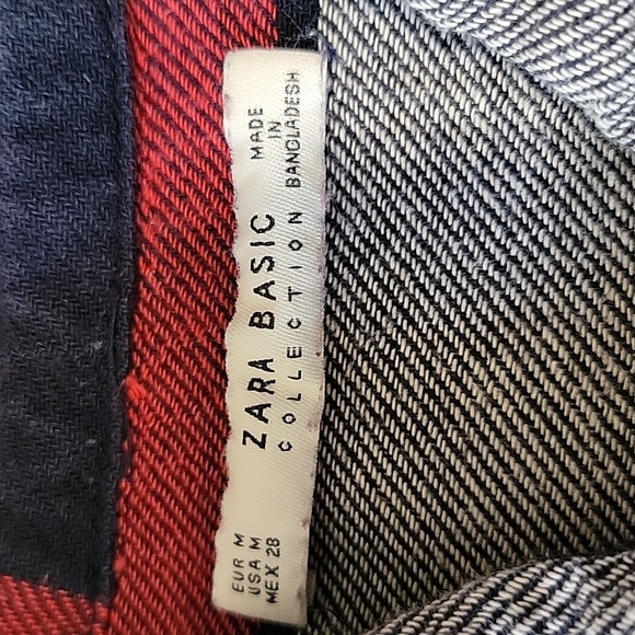 Zara Basic Size M Red Blue and Cream Plaid Studded Flannel Shirt Mini Dress - Picture 16 of 16
